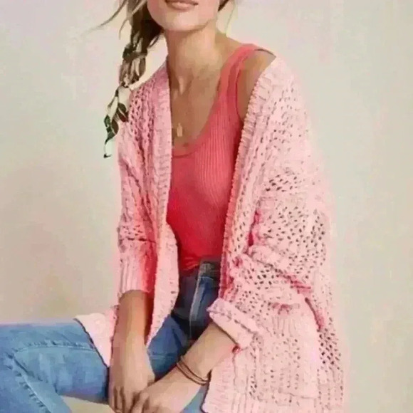 Anthropologie Serenna Open Front Knit Cardigan Hot Barbie Pink size XS/S - Picture 3 of 13